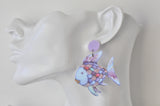 Acrylic Resin Rainbow Fish Drop Dangle Earrings