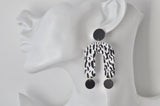 Acrylic Geometric Horse shoe Lucky Black and White Novelty Dangle Drop Earrings