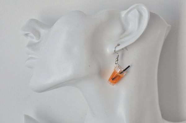 Orange Juice Citrus Fruit Novelty Fun Drop Dangle Earrings