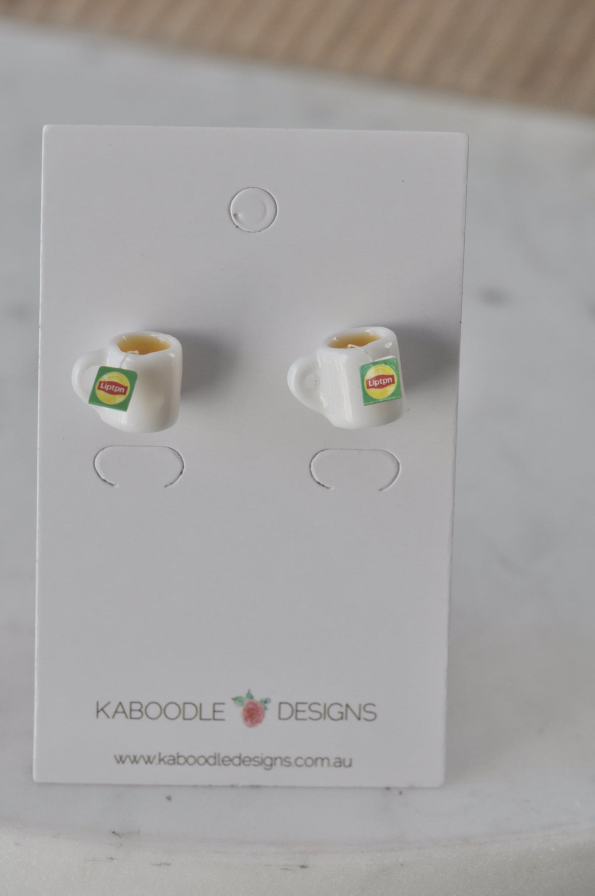 Miniature Food Drink Lipton Tea Stud Earrings - Green