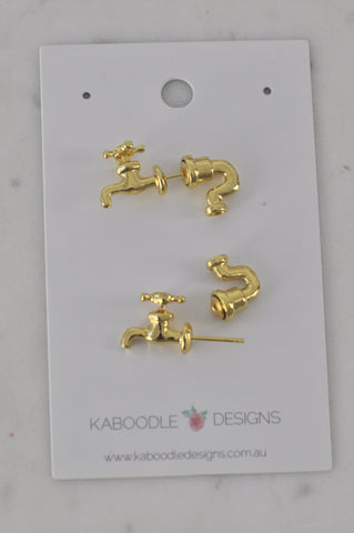 Water Tap Plumber Plumbing Stud Earrings - Gold