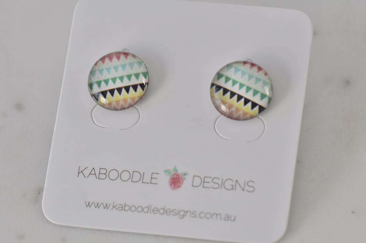 Handmade Artwork Stud Earrings - Aztec Print
