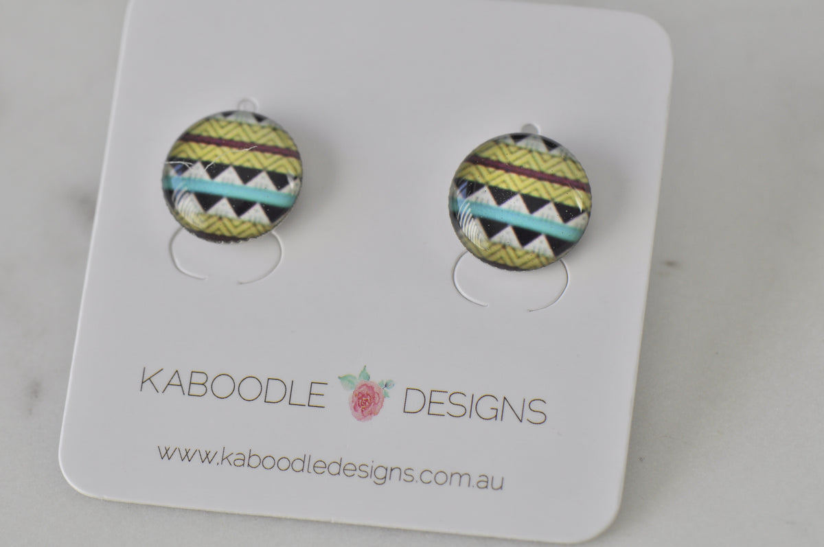 Handmade Artwork Stud Earrings - Aztec Lines and Shapes
