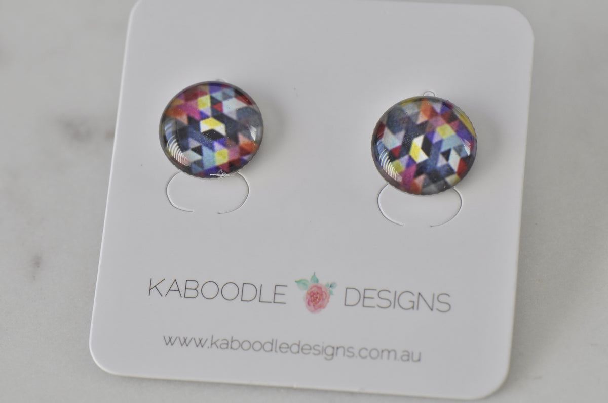 Handmade Artwork Stud Earrings - Geometric Lines and Shapes