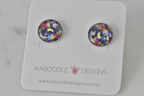 Handmade Artwork Stud Earrings - Geometric Lines and Shapes