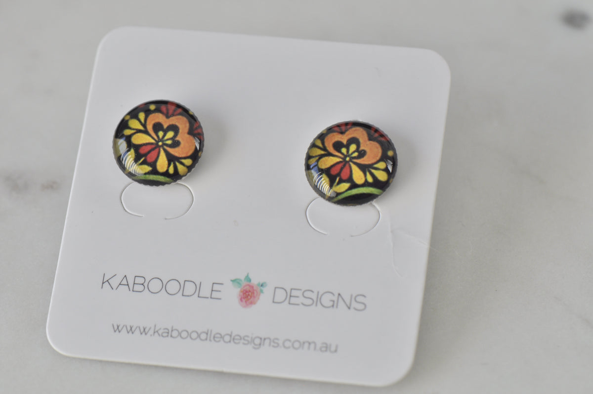 Handmade Artwork Stud Earrings - Boho Flower