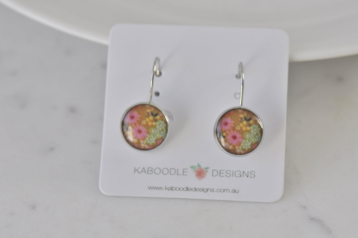 Handmade Round Clip Leverback Dangle Earrings