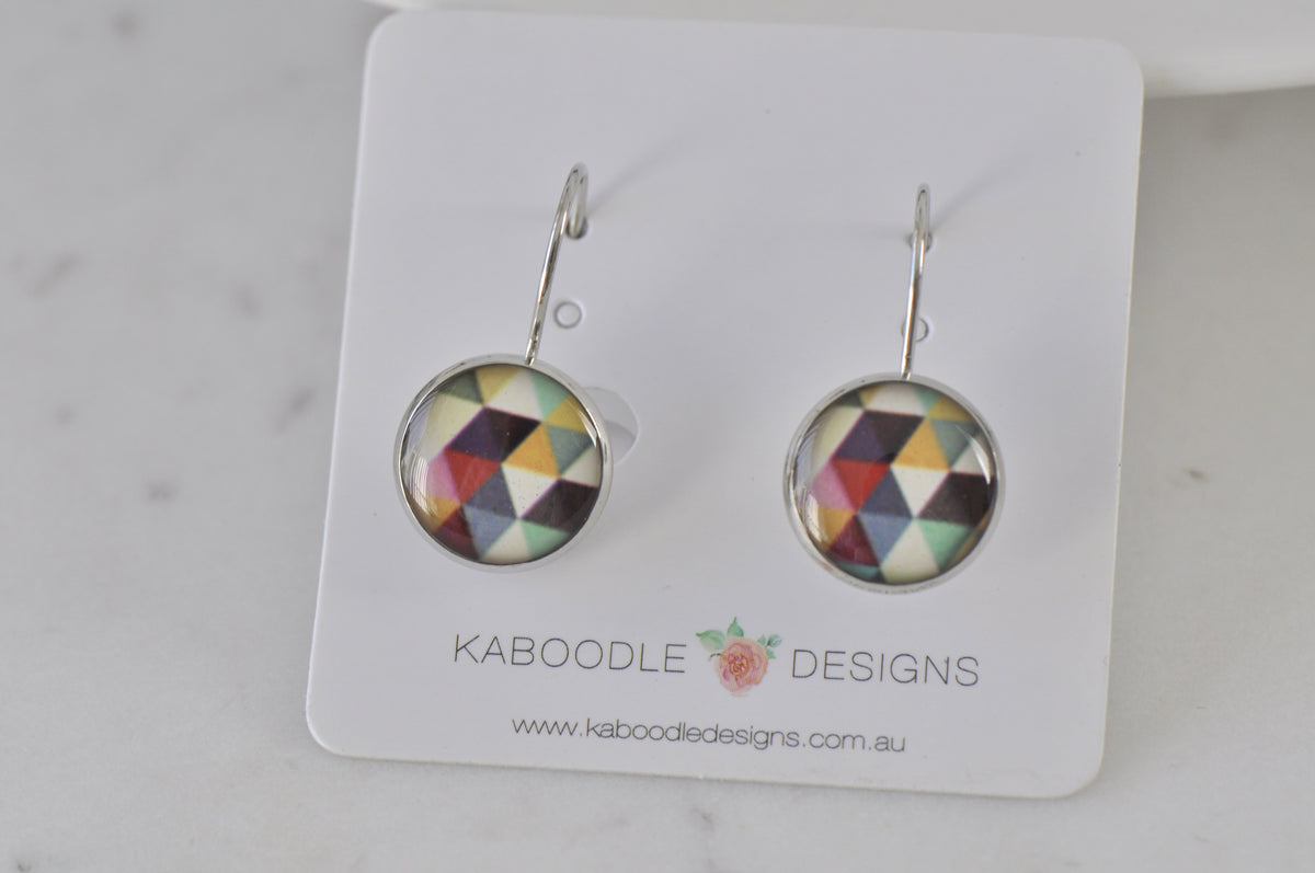 Handmade Round Clip Leverback Dangle Earrings