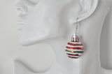 Christmas Shiny Bauble Balls With Gold Glitter Stripes Drop Dangle Earrings