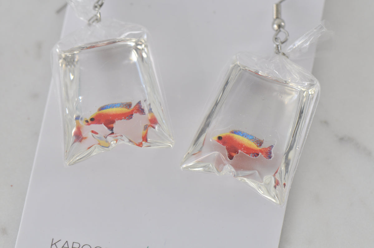 Novelty Resin Colourful Goldfish Gold Fish Bag Dangle Earrings