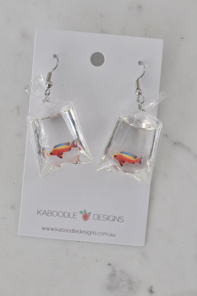 Novelty Resin Colourful Goldfish Gold Fish Bag Dangle Earrings