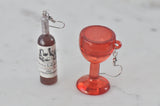 Red Wine Bottle and Glass Novelty Dangle Drop Earrings