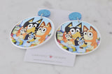 Acrylic Blue Heeler Dog and Bingo Family Drop Dangle Earrings