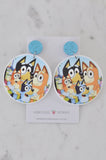 Acrylic Blue Heeler Dog and Bingo Family Drop Dangle Earrings