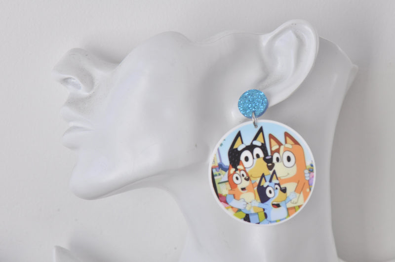 Acrylic Blue Heeler Dog and Bingo Family Drop Dangle Earrings
