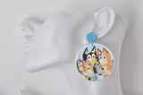 Acrylic Blue Heeler Dog and Bingo Family Drop Dangle Earrings