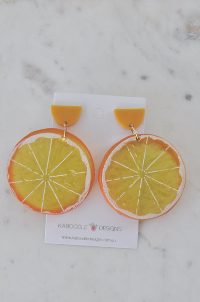 Large Cut Orange Slice Dangle Drop Earrings