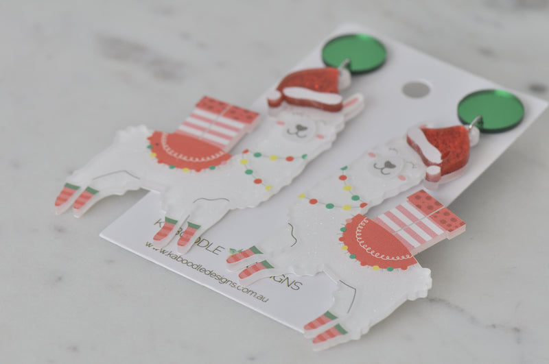 Acrylic Christmas Merry Christmas Xmas Santa Llama Alpaca Animal Drop Dangle Earrings
