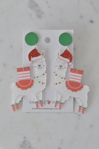 Acrylic Christmas Merry Christmas Xmas Santa Llama Alpaca Animal Drop Dangle Earrings