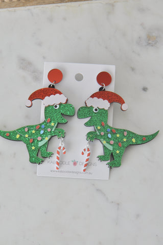 Acrylic Christmas Merry Christmas Xmas Santa Dinosaur Candy Cane Drop Dangle Earrings