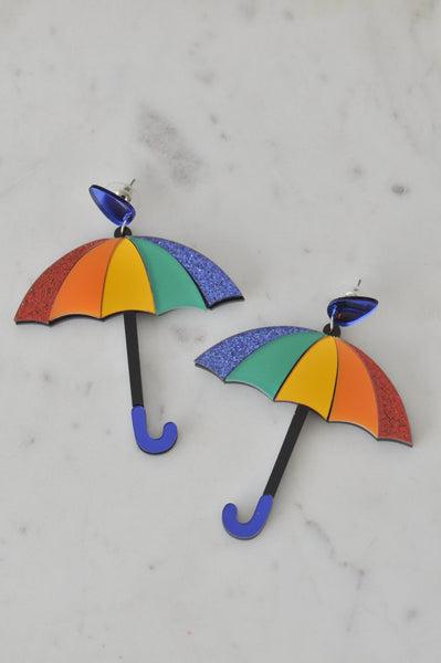 Acrylic Perspex Rainbow Umbrella Dangle Earrings