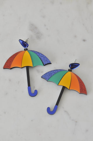 Acrylic Perspex Rainbow Umbrella Dangle Earrings