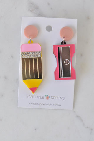Acrylic Teachers Pencil and Sharpener Classroom Dangle Earrings