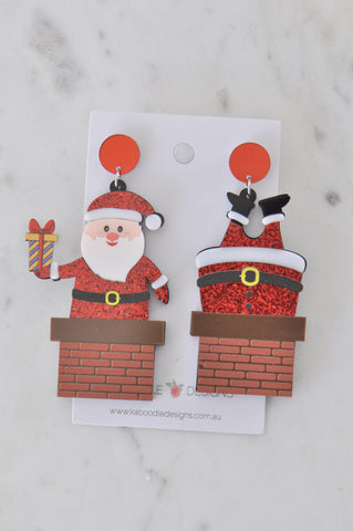 Acrylic Christmas Merry Christmas Xmas Santa Chimney Presents Drop Dangle Earrings
