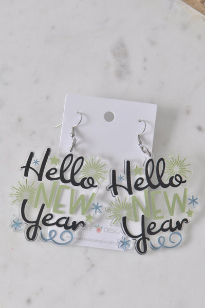 Acrylic Happy New Year Inspirational Drop Dangle Earrings