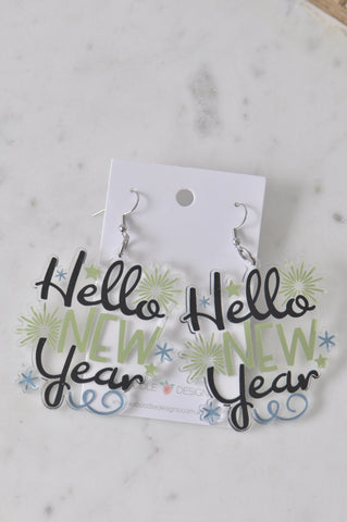 Acrylic Happy New Year Inspirational Drop Dangle Earrings