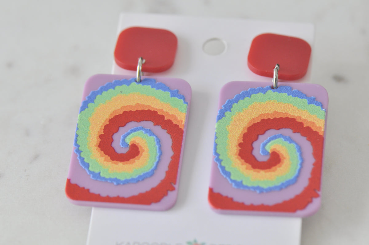 Acrylic Art Rainbow Swirl Drop Dangle Earrings
