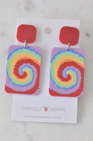Acrylic Art Rainbow Swirl Drop Dangle Earrings