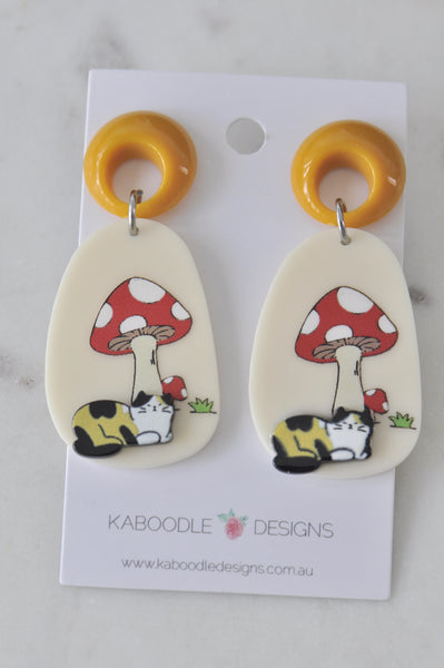 Acrylic Cat Mushroom Drop Dangle Earrings