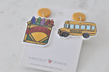 Novelty School Teachers School Bus and Crayongs Dangle Drop Earrings