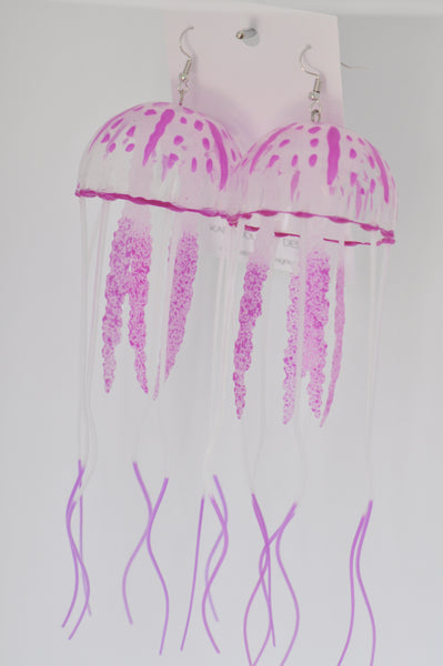 Novelty Jelly fish Jellyfish Dangle Earrings - Purple