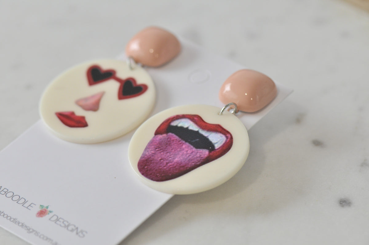 Acrylic Face Tongue Circle Drop Dangle Earrings