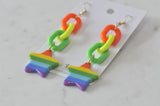 Acrylic Resin Rainbow Star Link Chain Pride Drop Dangle Earrings