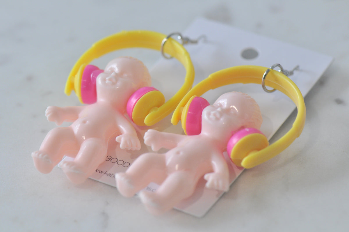Novelty DJ Baby With Headphone Drop Dangle Earrings