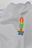 Acrylic Resin Rainbow Star Link Chain Pride Drop Dangle Earrings