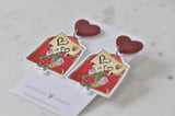 Acrylic Love Letter Red Rose Valentines Day I Love You Stud Earrings