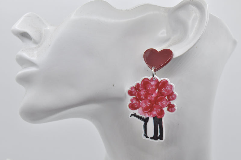 Acrylic Red Rose Valentines Day I Love You Stud Earrings