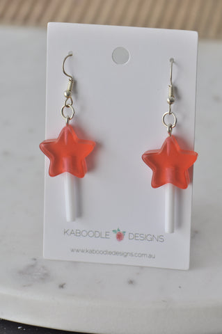 Candy Lollipop Star Sugar Sweets Dangle Earrings - Red