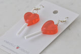 Candy Lollipop Heart Sugar Sweets Dangle Earrings - Red