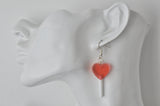 Candy Lollipop Heart Sugar Sweets Dangle Earrings - Red