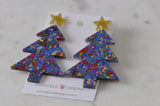 Acrylic Christmas Merry Christmas Xmas Tree Drop Dangle Earrings - Glitter Purple