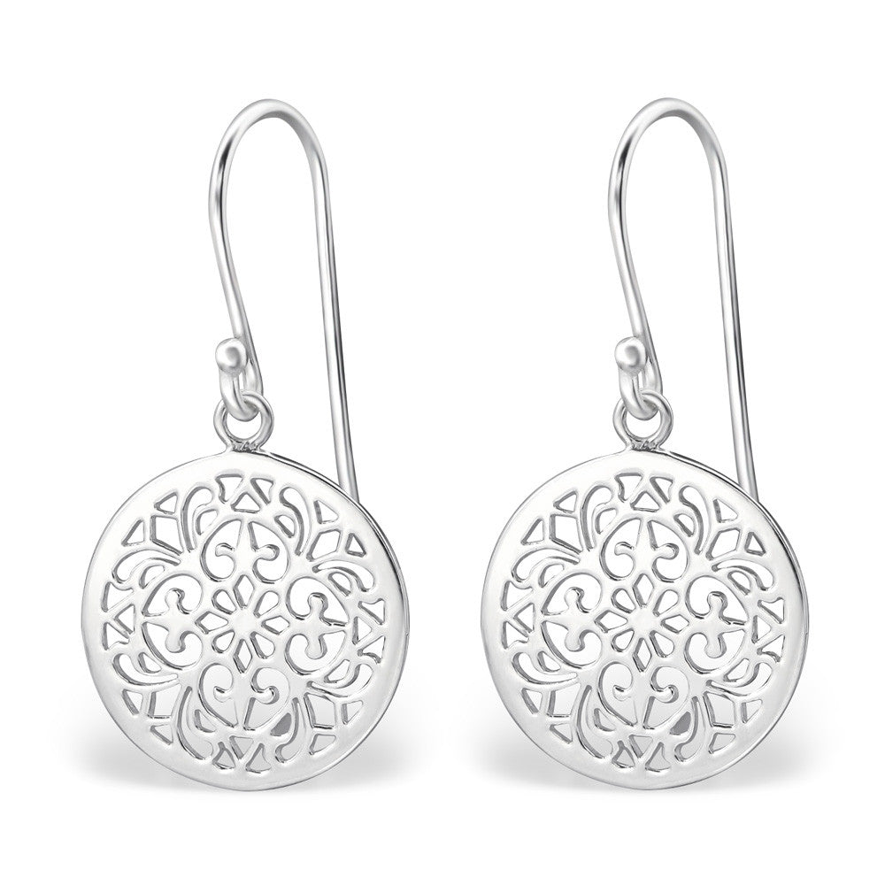 Symmetrical Filigree 925 Sterling Silver Dangle Earrings