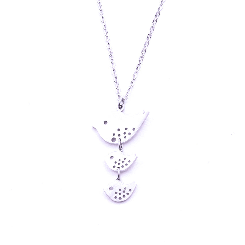Silver - Stainless Steel 3 Birds Cutout Mini Dainty Minimalist Necklace