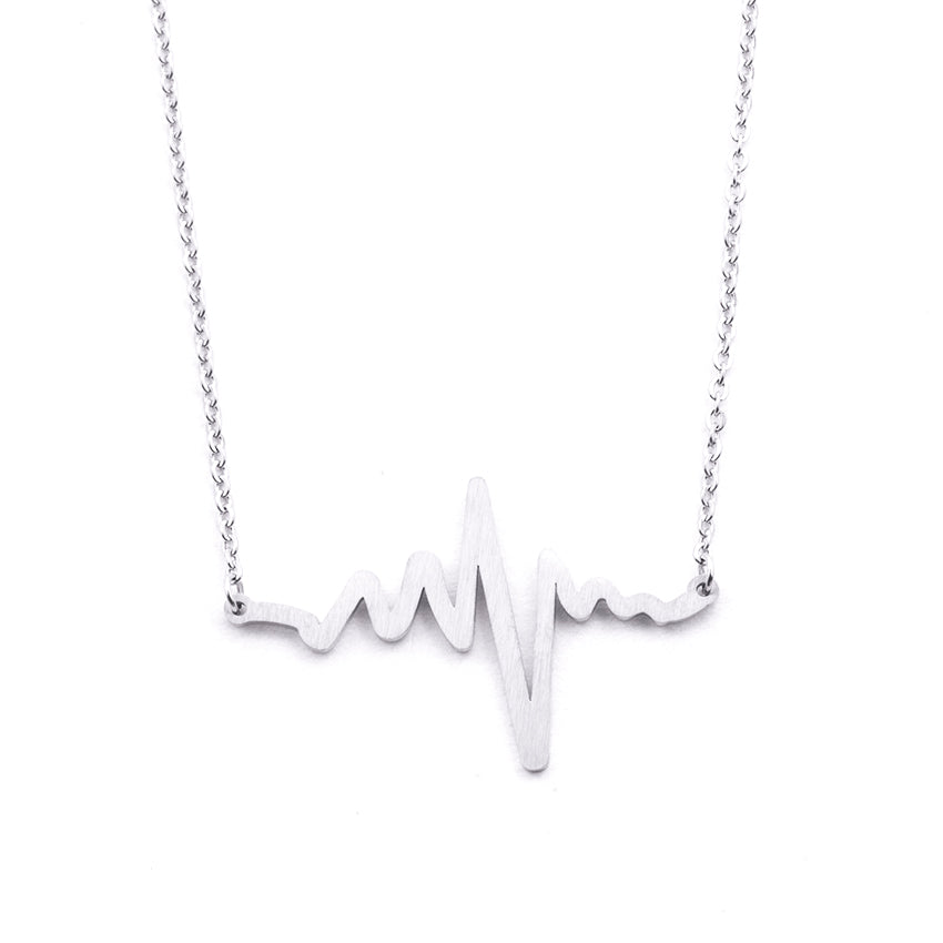 Silver - Stainless Steel Heart Beat Cutout Mini Dainty Minimalist Necklace