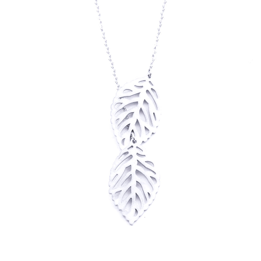 Silver - Stainless Steel Double Leaf Cutout Mini Dainty Minimalist Necklace