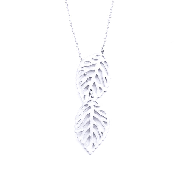 Silver - Stainless Steel Double Leaf Cutout Mini Dainty Minimalist Necklace